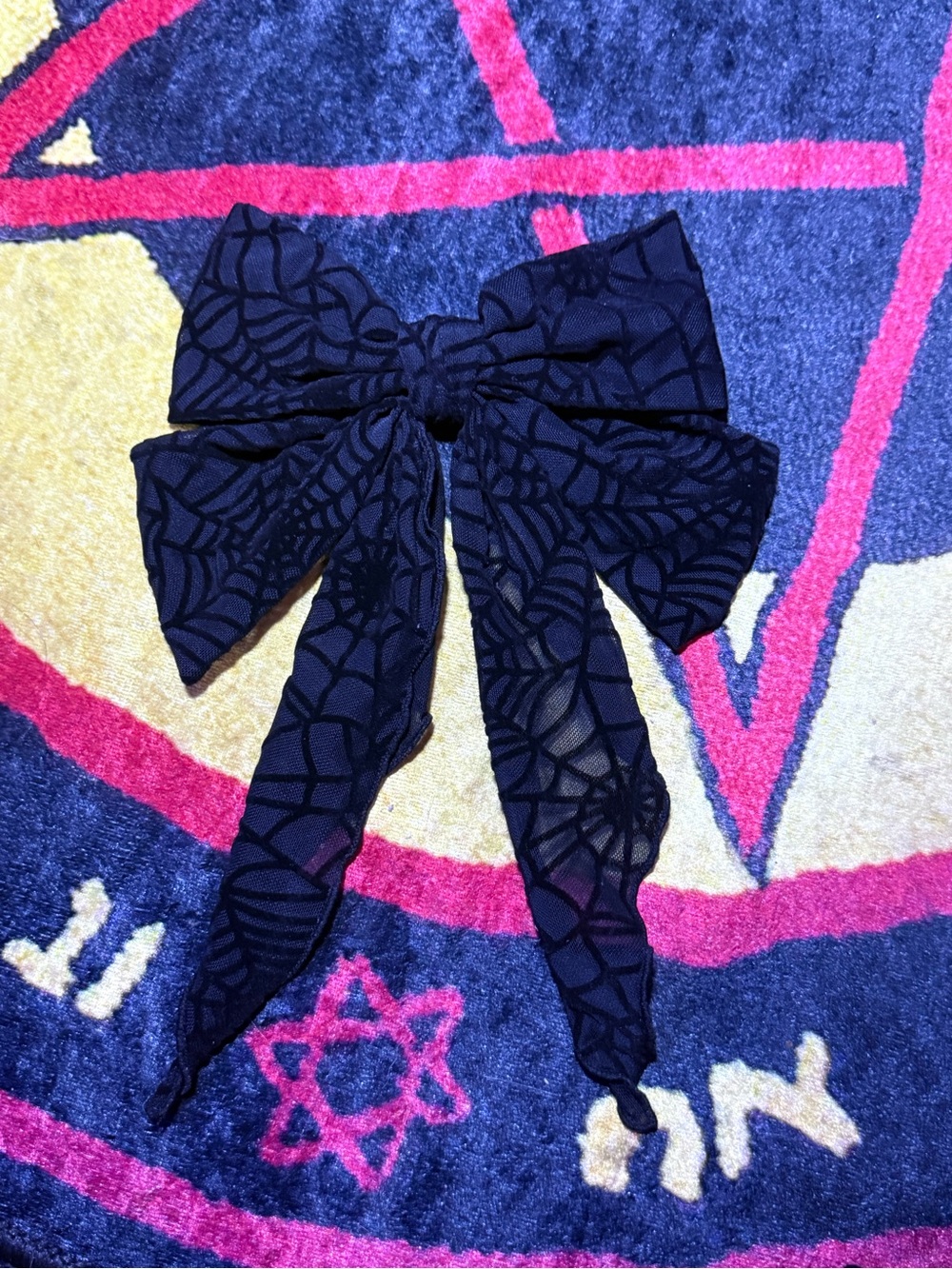 Black Sheer Bow Hair Clip with Web Pattern
